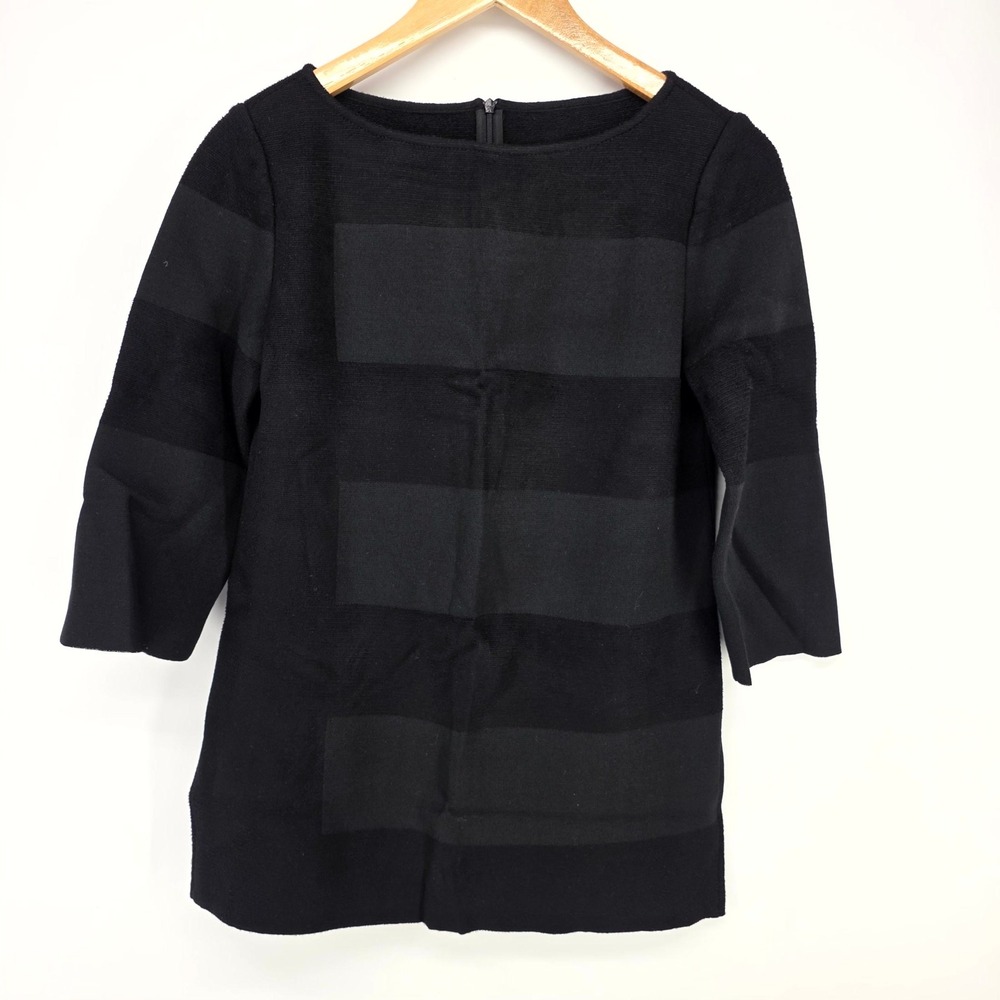 St. John Knit Top Womens P Black Striped 3/4 Sleeve Boat Neck Wool Blend Shirt